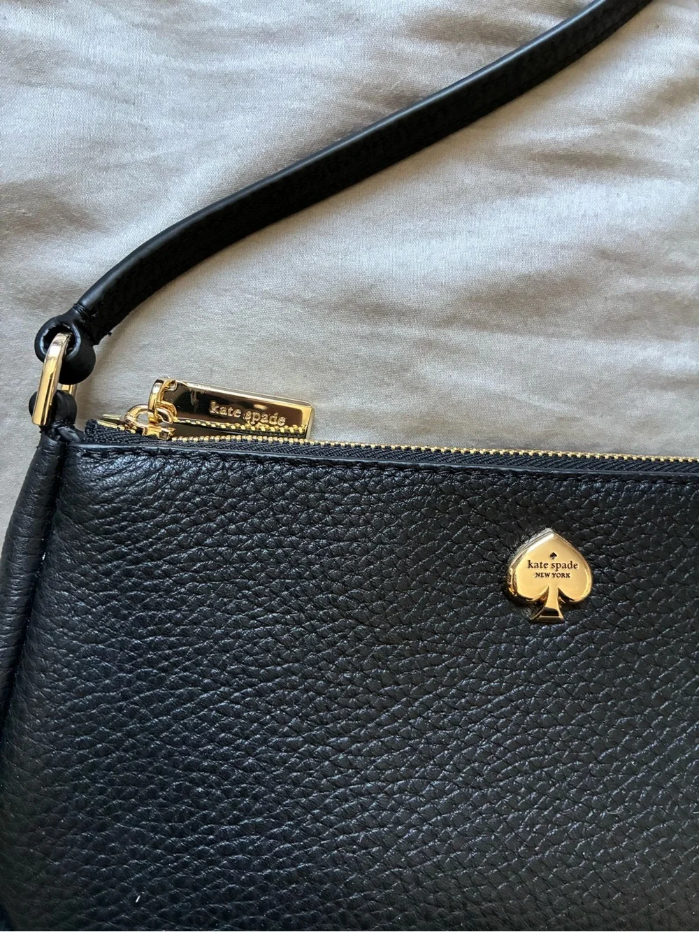 kate spade Kayla Mini Bag Black Pebble Leather Gold Accent Shoulder Bag
